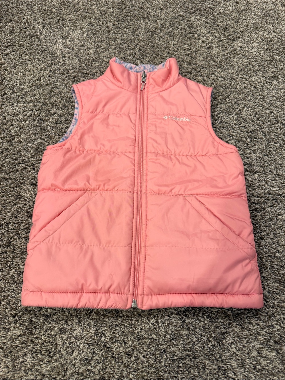 Columbia Girls Reversible Puffer Fleece Vest Pink Floral Youth